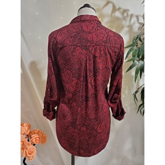 Rock & Republic Womens Rose Floral Button Hi-Low Top Size S Red Vamp Whimsigoth - Picture 3 of 13